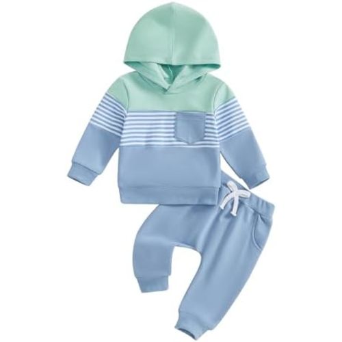 Toddler Baby Boy Clothes Set Long Sleeve Contrast Color Hooded Tops Elastic Pants Cute Infant Newborn Fall Winter Outfit