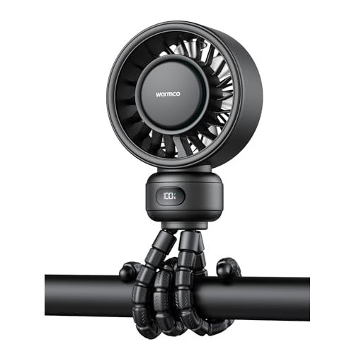 Warmco Portable Baby Stroller Fan, 4000mAh Rechargeable Clip-On Tripod Fan (Up to 15H), 4 Speeds, LED Display, Detachable Front Cover, Quiet Operation, for Car Seat, Crib & Treadmill