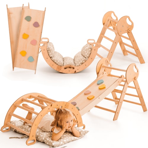 Goodevas Montessori Wooden Climbing Set 5 in 1 for Toddlers 1-3 Years