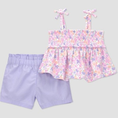 Carter's Just One You® Baby Girls' 2pc Floral T-Shirt and Shorts Set - Purple 6M