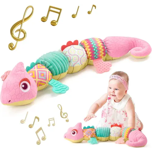 Sumobaby Infant Baby Musical Stuffed Animal Toys for 0-3-6-12 Months,Multi Sensory Toys with Crinkle and Rattles, Tummy Time Toys for Newborn Boys Girls, Dinosaur, Pink