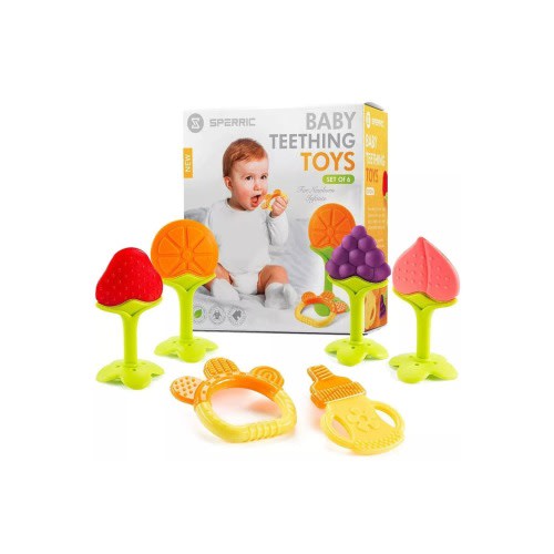 Silicone Baby Teethers Freezer Safe Gift Set, 6-Piece
