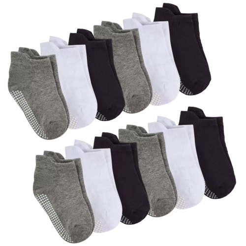 Dynadans Girls' Boys' Non-Slip Socks with Grip 12 Pairs Cotton Ankle Socks for Infant/Toddler/Kids