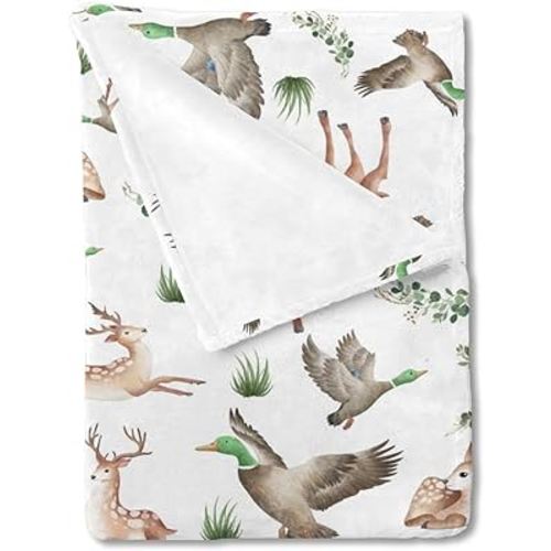 Baby Hunting Animals Blanket for Girls & Boys Wild Animals Swaddle Blankets Hunting Deer Duck Leaves Baby Toddler Newborn Nursery Bed Blanket Crib Soft Warm Receiving Blankets 30x40inch