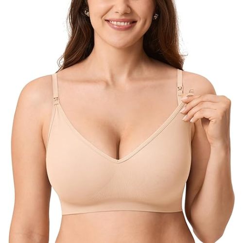 MOMANDA Sleep Nursing Bras for Breastfeeding Seamless Wirefree Maternity Bra V Neck Comfortable Bralette