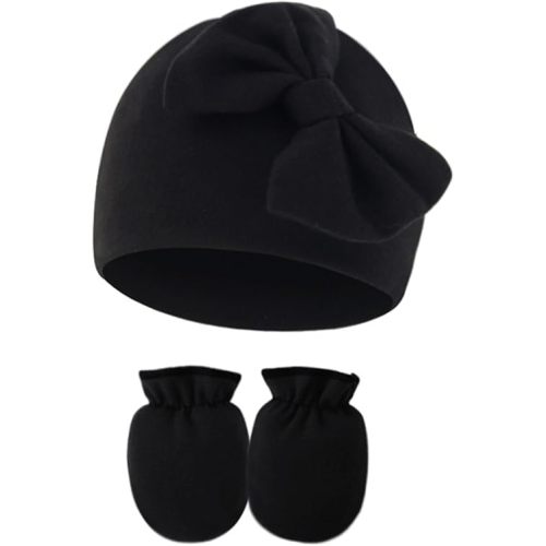 UTTPLL Newborn Beanies Cap No Scratch Mittens Set 0-6 Months Infant Bow Caps Baby Girls Boys Cute Nursery Headbands Hats