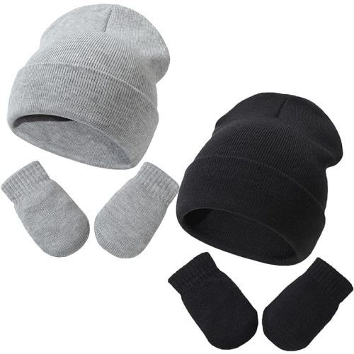 Baby Beanie Hat Gloves Set, Kids Winter Warm Knit Hat with glvoes,Toddler Soft Beanie for Little Boys Little Girls Children