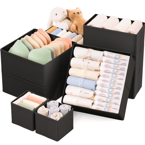 Criusia Clothes Drawer Organizers, 9-Pack Foldable Fabric Dresser Bins for Closet Storage, Drawer Dividers for Clothing, Baby Clothes, Underwear, Socks & Accessories (Black)