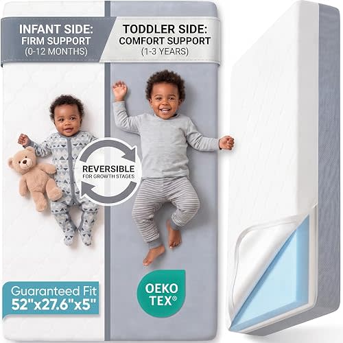 Baby Crib Mattress, Dual Sided Memory Foam 52x27.6x5 Inch, Gray