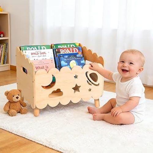 Kids Kookshelf, Montessori Toddler Bookshelf for Kids with 2 Adjustable Dividers, Nursery Book Shelves, Suitable for Baby Nursery book shelf, Playroom, Classroom or Bedroom Bookcase Storage Organizer
