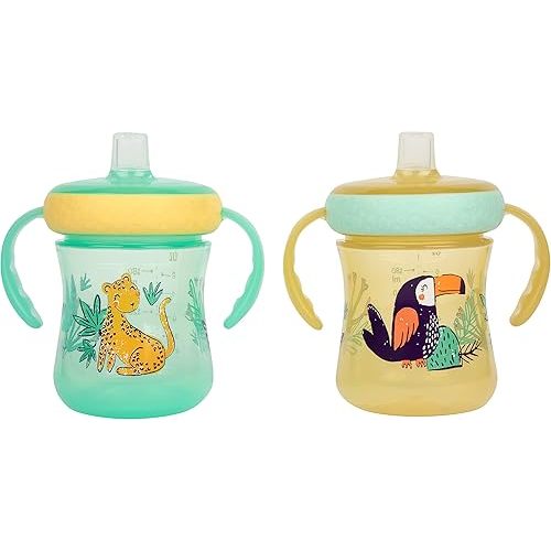 The First Years Soft Spout Trainer Toddler Cups - Leopard and Toucan -Jungle Themed Trainer Sippy Cups for Toddlers - 2 Count