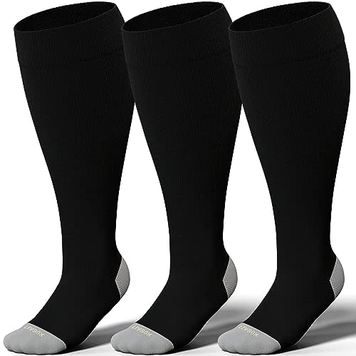 LEVSOX Plus Size Compression Socks for Women Men Wide Calf Extra Large 15-20 mmHg Knee High Sock for Nurses Pregnant Travel