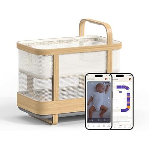 All-in-One Convertible Smart Bassinet and Crib with Built-in AI Baby Monitor, Sound Machine and Auto-Soothing Bounce for Baby Sleep | 0-24 Months