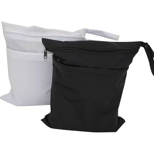 Wet/Dry Storage Bags – 2 Pack Waterproof Diaper Organizer, Reusable Travel Bags with Dual Zipper Compartments, Leak-Resistant for Baby Essentials, Swim & Travel