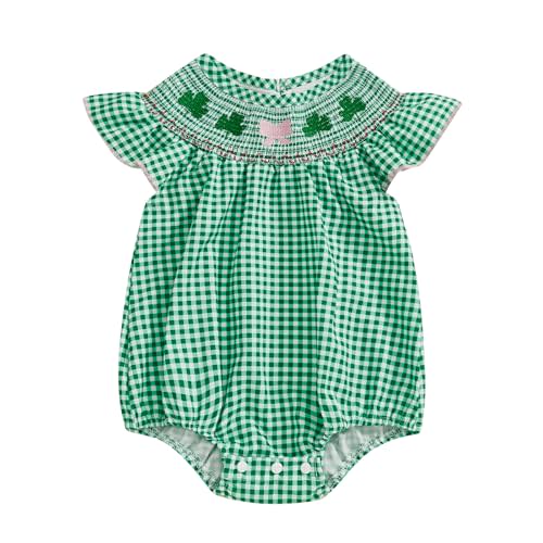 Bonangber Baby Girl Summer Clothes Classic Stripes Plaid Print Short Sleeve Romper Smocked Bodysuit Cute Newborn Playsuit