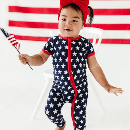 Navy Star Short Sleeve Romper