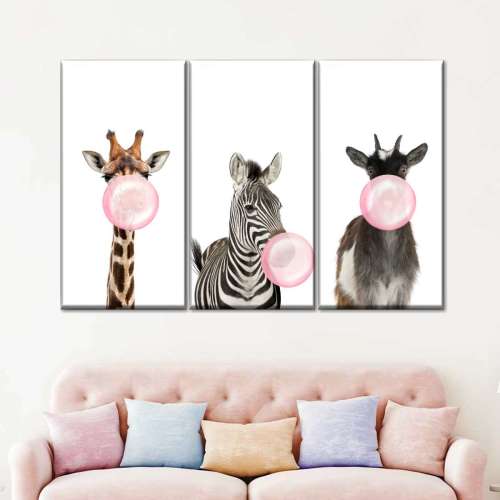 Bubble Gum Safari Animals Wall Art