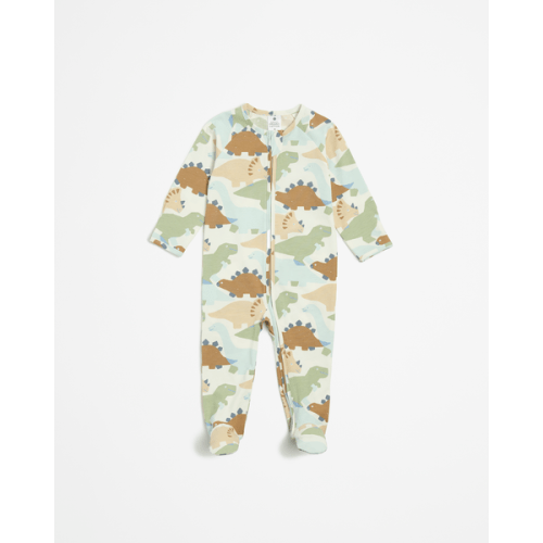 Baby Organic Cotton Print Zip Coverall - Dinos