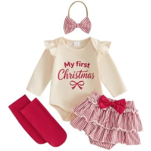 My First Christmas Baby Girl Outfit Newborn Romper Tutu Skirt Set