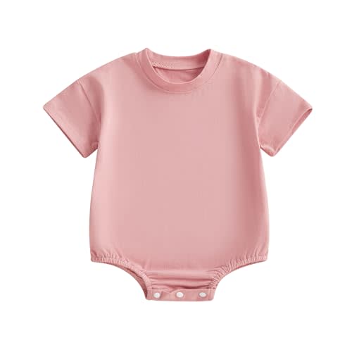 Merqwadd Baby Boy Girl Bubble Romper Infant Oversize Plain Crewneck T-Shirt Bodysuit Tops