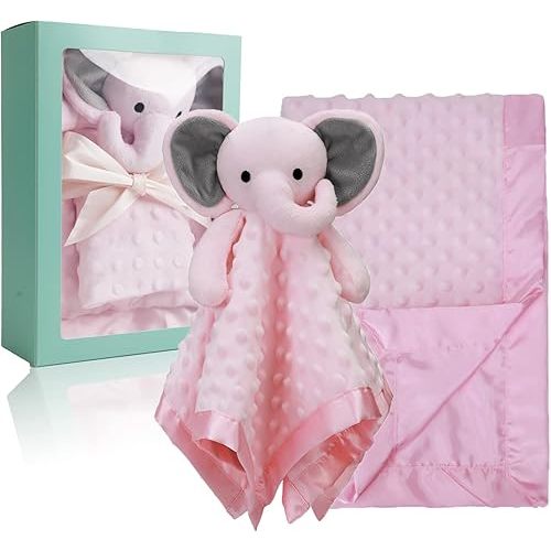 Pro Goleem Baby Blanket with Pink Elephant Security Blanket Newborn Girl Gifts Set