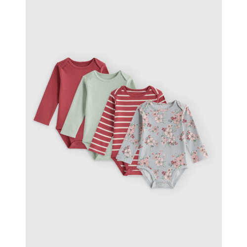 100% Organic Cotton Long Sleeve Bodysuit 4-Pack - Baby Girl