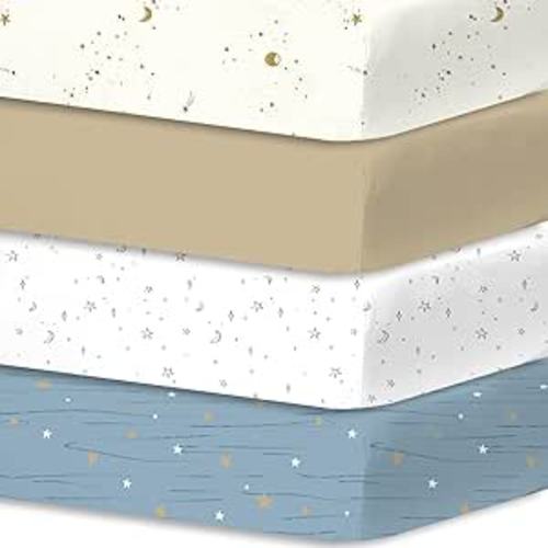 Little Grape Land Crib Sheets Baby Toddler Sheets 4 Pack Fitted for Boys Girls, Standard Size 28x52‘’ Crib Mattress, Super Soft Breathable Washable Microfiber Starry Galaxy