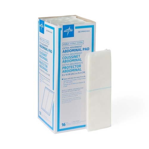 Medline Sterile Abdominal Pads, 18 Count, 8in x 10, Extra Absorbent, for Wounds and First Aid