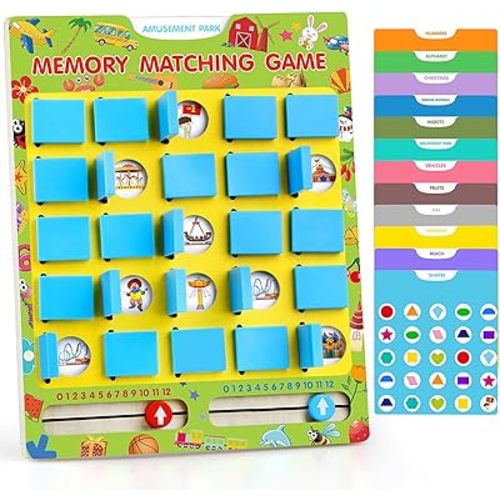 Matching Memory Game for Kids Ages 4-8, Flip to Win Wooden Board Games, Toddler Travel Toys for 3 4 5 6 7 8 Years Old Boys Girls, Road Trip Essentials, Airplane, Car Activity Easter Gifts