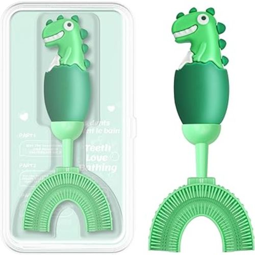 U-Shaped Toothbrush for Kids Ages 2-7, Soft Food-Grade Silicone for Sensitive Gums, 360° Teeth Cleaning Design, Training & Travel-Friendly Toddlers' Toothbrush (Green)