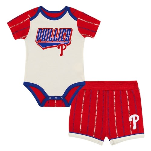 Infant Philadelphia Phillies  Outerstuff White/Red Lead Run Diaper Cover Bodysuit & Shorts Set