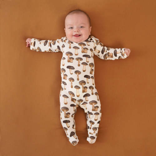 long sleeve lap neck footie | neutral fungi | bamboo – kate quinn