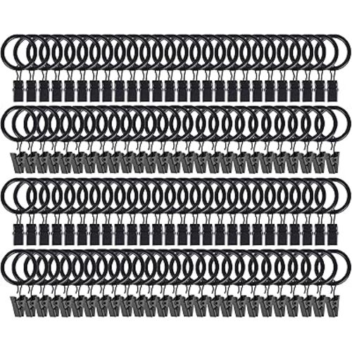 105 Pack Curtain Rod Clip Rings,1" Interior Diameter(Compatible with up to 5/8" Curtain Rod),Metal Drapery Ring with Clips,Strong Decorative Drapery Window Ring with Hooks,Rustproof Vintage(Black)