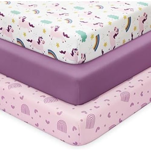 Looxii Baby Crib Sheets for Girls, 3 Pack Fitted Crib Sheet for Standard Crib and Toddler Mattress, Ultra Soft Breathable Microfiber Baby Sheet 52x28x8in