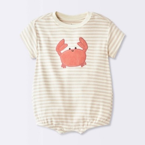 Baby Boys' Striped Crab Ribbed Romper - Cloud Island™ Cream 12M