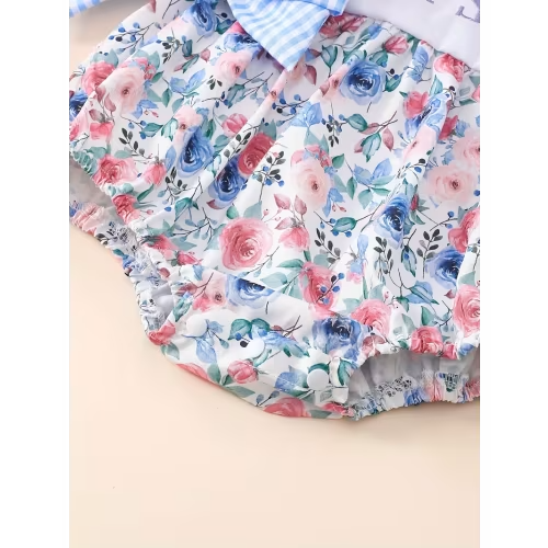 girls adorable floral print romper letter embroidery large - Temu