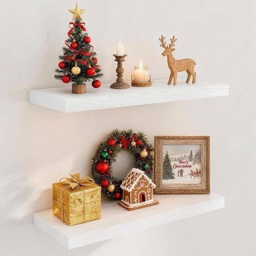 Black Floating Shelves 24 Inch Long 2 Pack for Bedroom|Kitchen|Bathroom, Wall Mounted Rustic Wood Wall Shelves, 9.3 Inch deep Floating Shelf with Invisible Brackets for Books|Storage|Decor