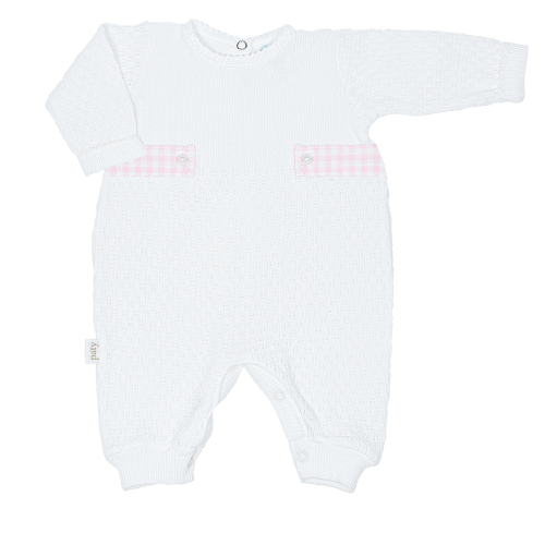 Paty Knit Romper, Gingham Tabs #166LSGHM