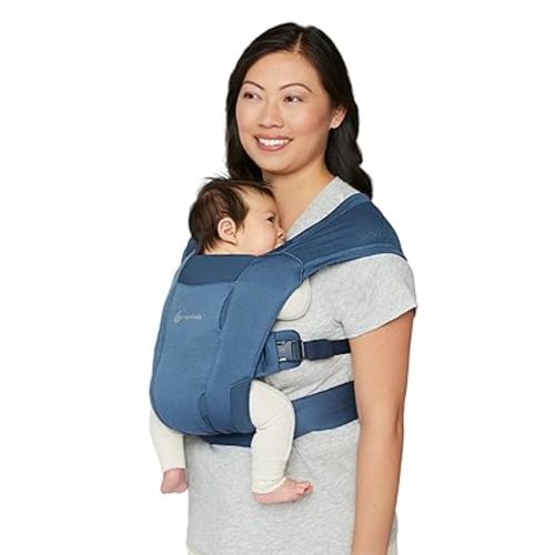 Ergobaby Embrace Baby Carrier Newborn to Toddler - Lightweight Ergonomic Baby Carriers - Cozy Essentials (7-25 Pounds), Soft Air Mesh Blue