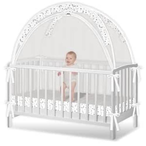 Crib Tent - Crib Net to Keep Baby in, Stop Baby from Climbing Out of Crib, Pop Up Crib Tent with Durable Breathable Net Double Zipper Strong Rods Installation Convenience (Gray Stars & Moons, Large)