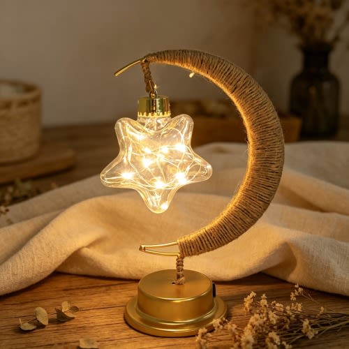 Handmade Star Magic Lamp - Whimsical Warm Night Light, Cozy Celestial Decor for Bedroom, Boho Rustic Gift,USB plug-in