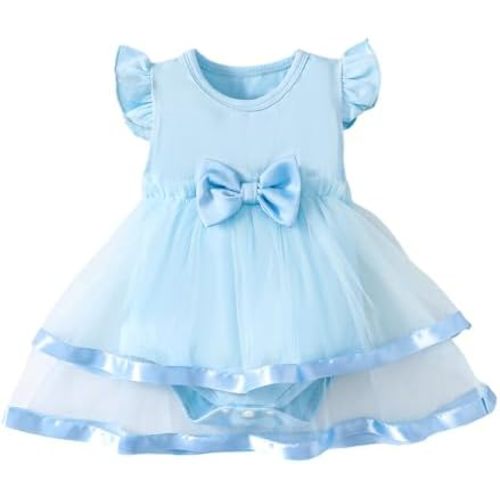 SOBOWO Newborn Infant Baby Girl Romper Dress Tutu Ruffle Long Sleeve Tulle Solid Onsies Dresses Fall Outfits with Headband