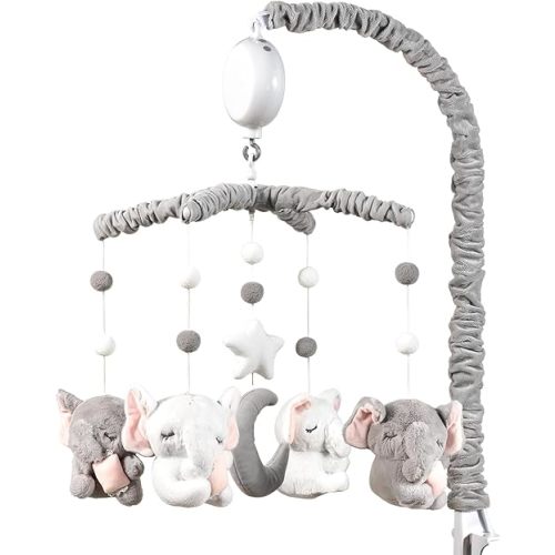 Baby Crib Mobile - Elephant Crib Mobile for Girls with 25 Inches Mobile Arm and 35 Lullabies Musical Box, 3 Modes Digital, Volume Control, Essential Gift for Infant Bedroom Hanging Decor