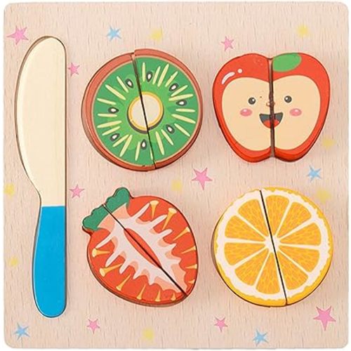 CUCOS Wooden Cutting Puzzles for Kids Ages 1-5 Years Old, Wooden Peg Fruit Toddler Puzzles, Learning Toys Educational Gift for Girls and Boys