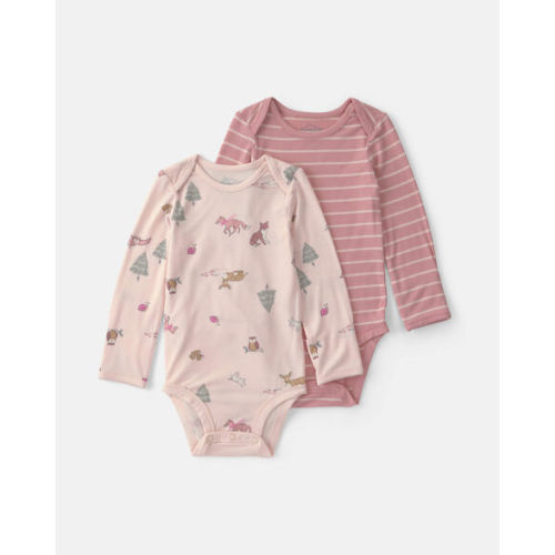 Baby Girl 2-Pack Woodland PurelySoft™ Long-Sleeve Multipack Bodysuits - Pink | Carter's