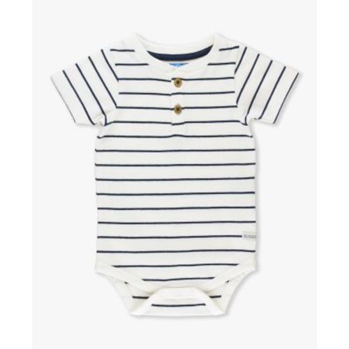 Short Sleeve Navy Henley Bodysuit | 6-12 months