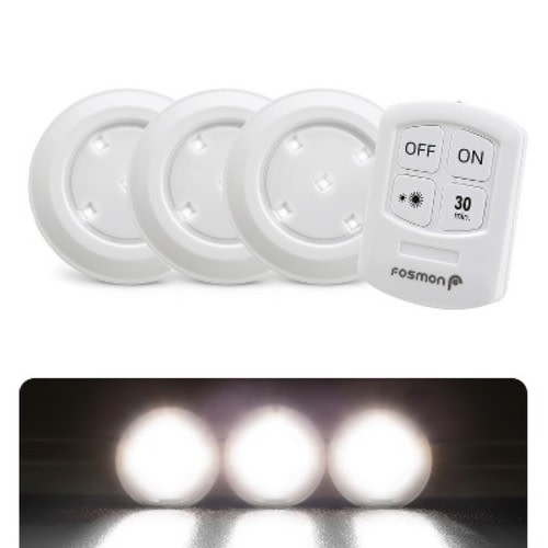 Fosmon 3x Wireless LED Puck Lights Battery Powered with Remote Control, Battery Operated Push/Tap Light, Small Puck Light for Kitchen Cabinet Lighting