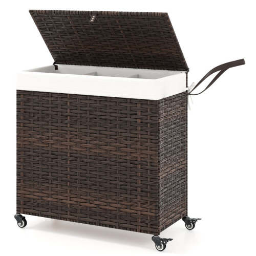 Laundry Hamper With Wheels and Lid-Brown