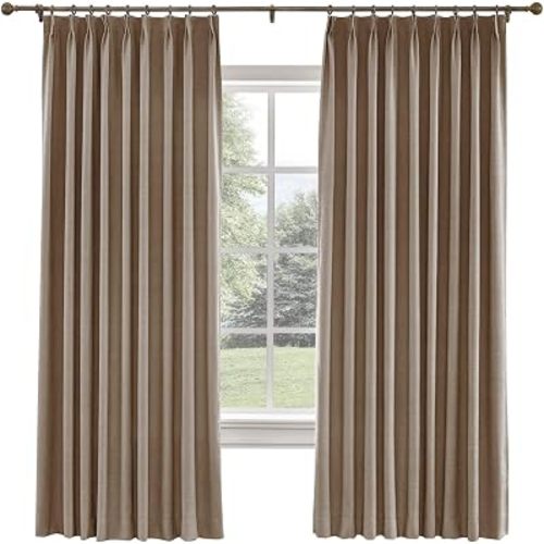 TWOPAGES Liz Linen Pinch Pleat Blackout Curtain 96 Inch Long for Bedroom