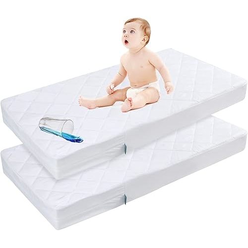 Zippered Crib Mattress Protector Waterproof, 6-Sided Encasement, 2 Pack